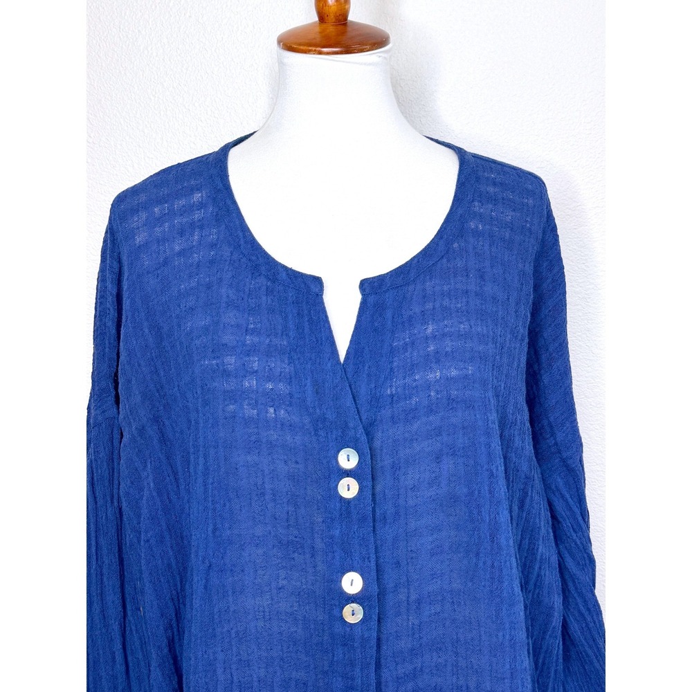 SOFT SURROUNDINGS Linen Cotton Blend Oversized Tunic 3X Blue Coastal Lightweight - Picture 2 of 9